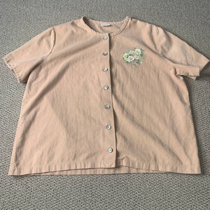 Soft As Grape Womens  Blouse Size Medium Peach Floral Button Up‎ Short Sleeve
